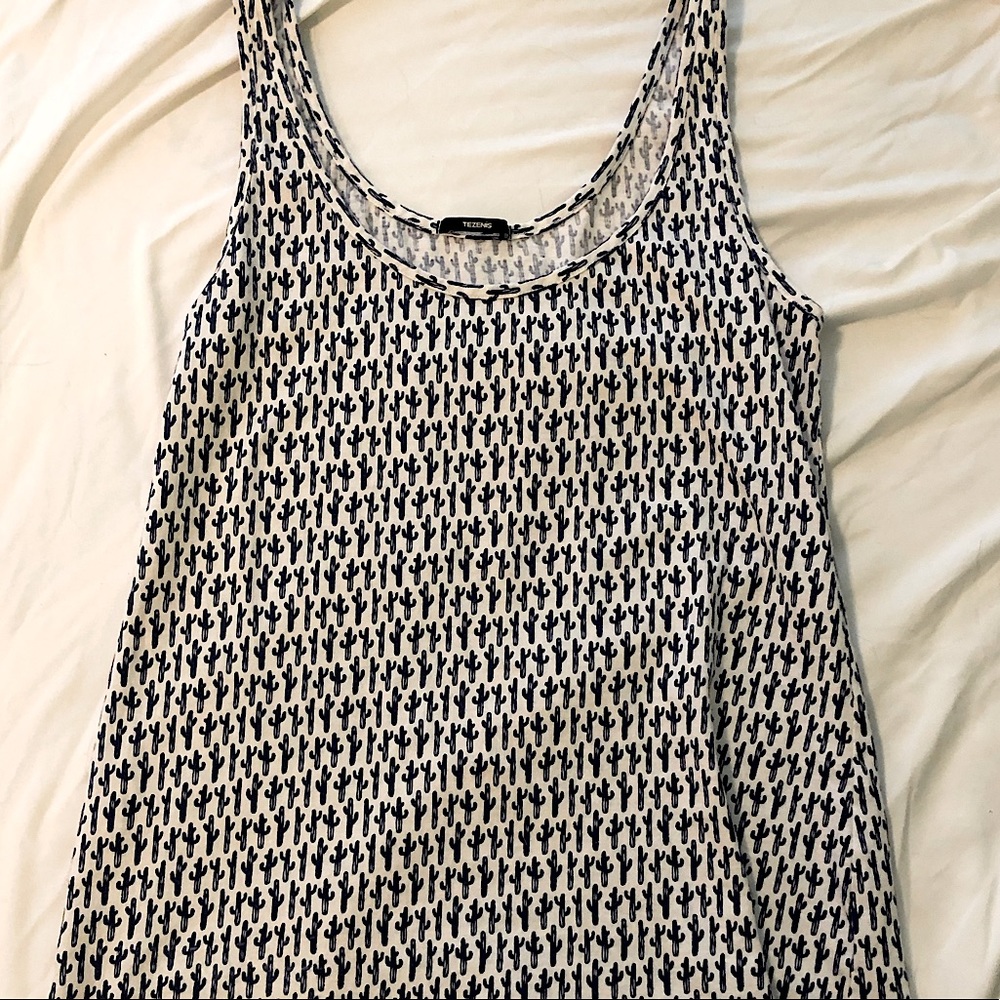 Navy Blue & White Cactus Print Tank Top